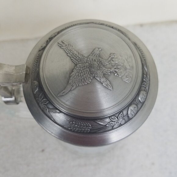 Bald Eagle Beer‎ Stein Mug Etched Glass Pewter Domex Germany Vintage - Picture 6 of 10